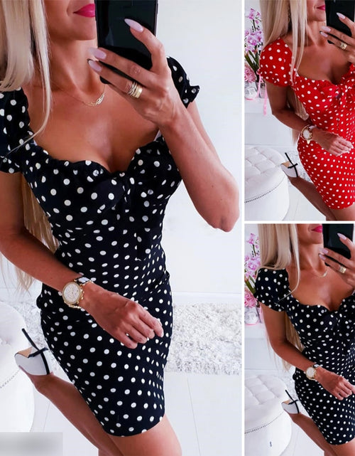 Charger l&#39;image dans la visionneuse de la galerie, Girl Boho Polka Dot Sexy Bodycon V-Neck Fashion Dress
