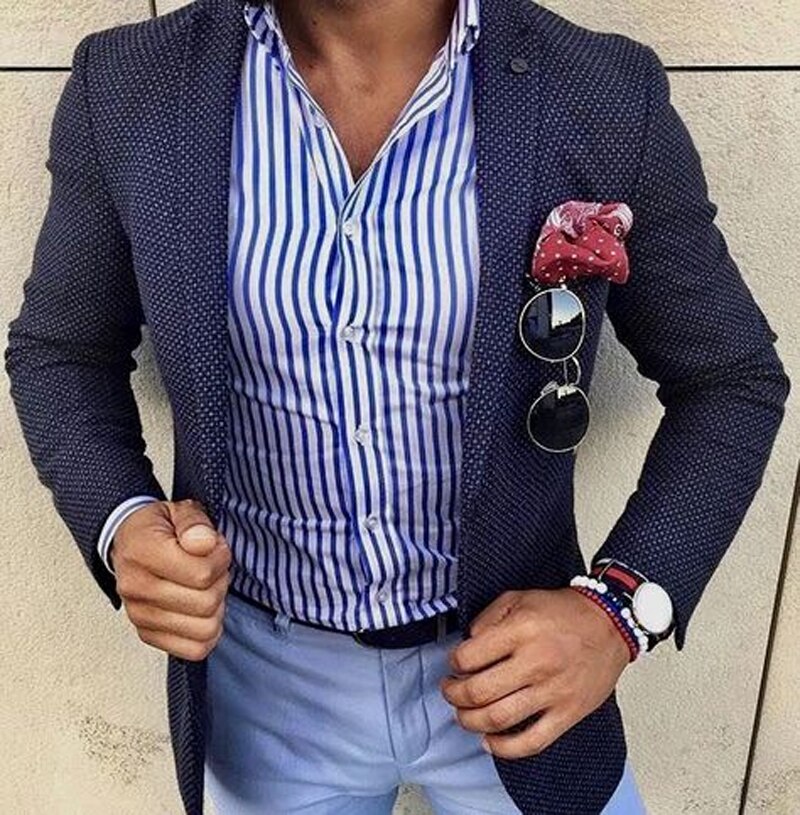 Men Shirt Fashion Stripe European Slim Fit Formal Long Sleeve Tops Spring Three Colors Casual Business Streetwear