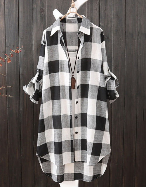 Charger l&#39;image dans la visionneuse de la galerie, Women Casual Plaid Cotton Shirt Fashion Plus Size Loose Button Outdoorwear Tunic Shirt Blouse Female Long sleeve Beach Sun Tops
