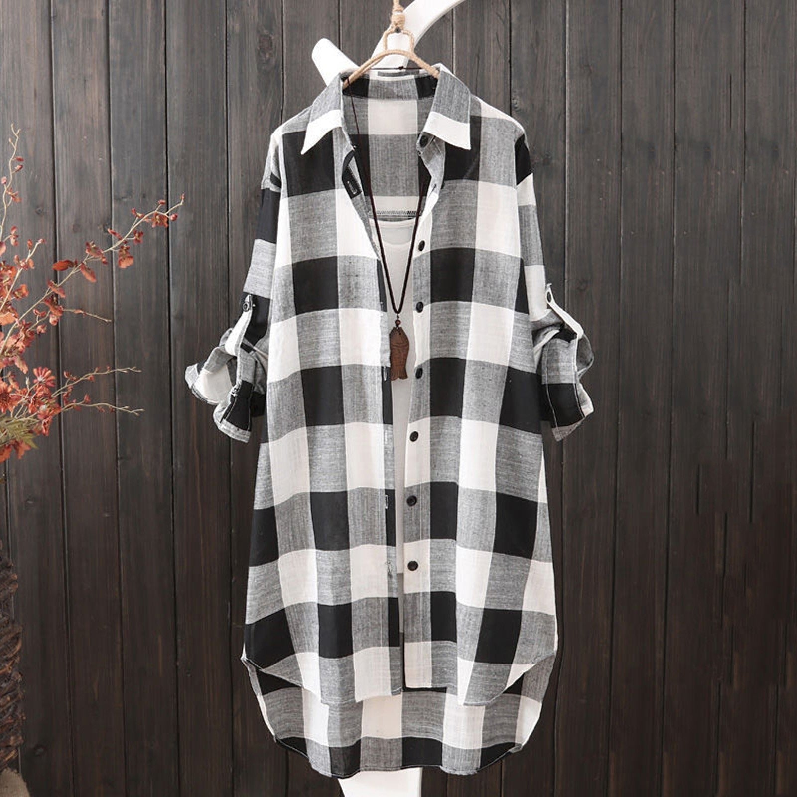 Women Casual Plaid Cotton Shirt Fashion Plus Size Loose Button Outdoorwear Tunic Shirt Blouse Female Long sleeve Beach Sun Tops