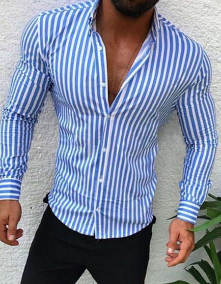 Men Shirt Fashion Stripe European Slim Fit Formal Long Sleeve Tops Spring Three Colors Casual Business Streetwear