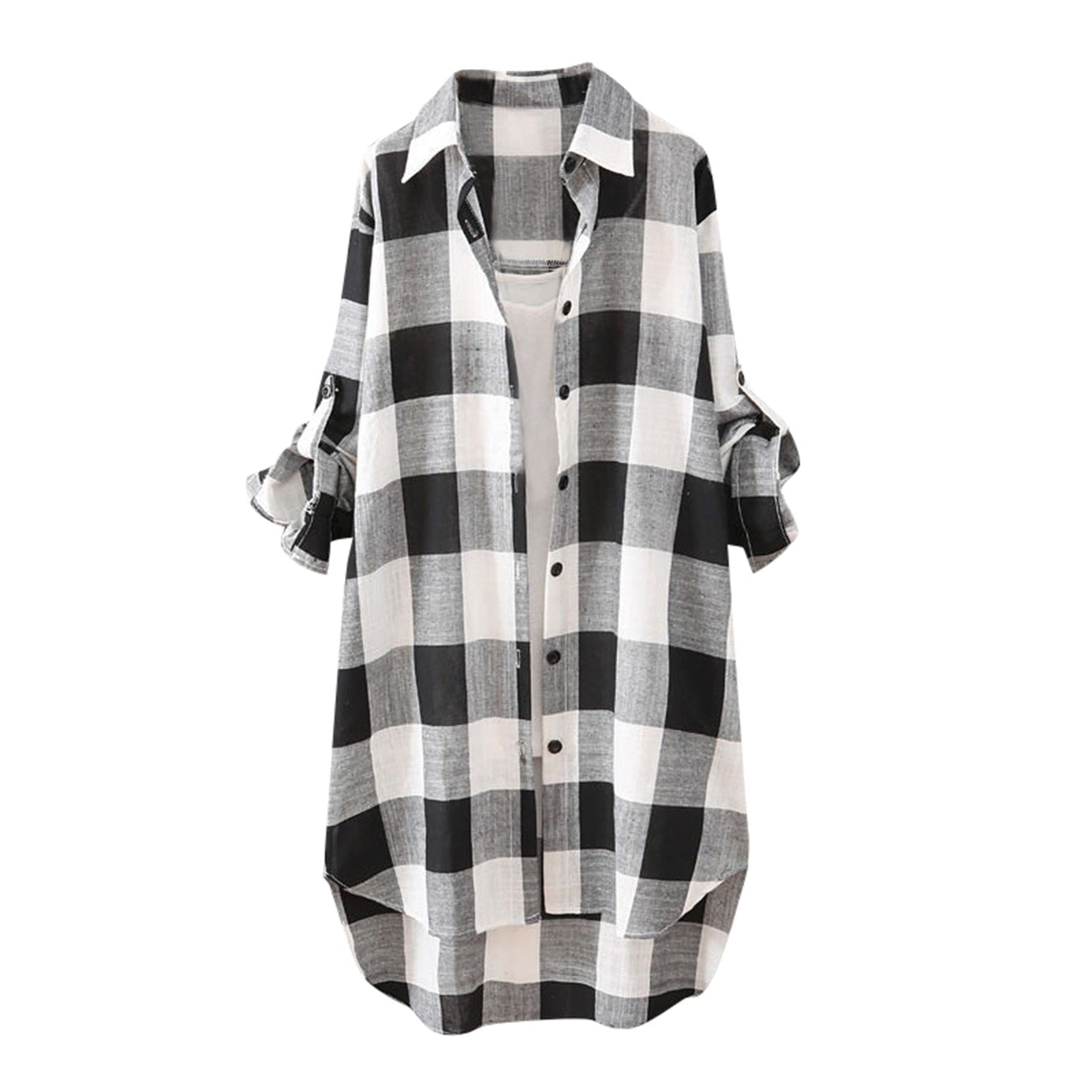 Women Casual Plaid Cotton Shirt Fashion Plus Size Loose Button Outdoorwear Tunic Shirt Blouse Female Long sleeve Beach Sun Tops