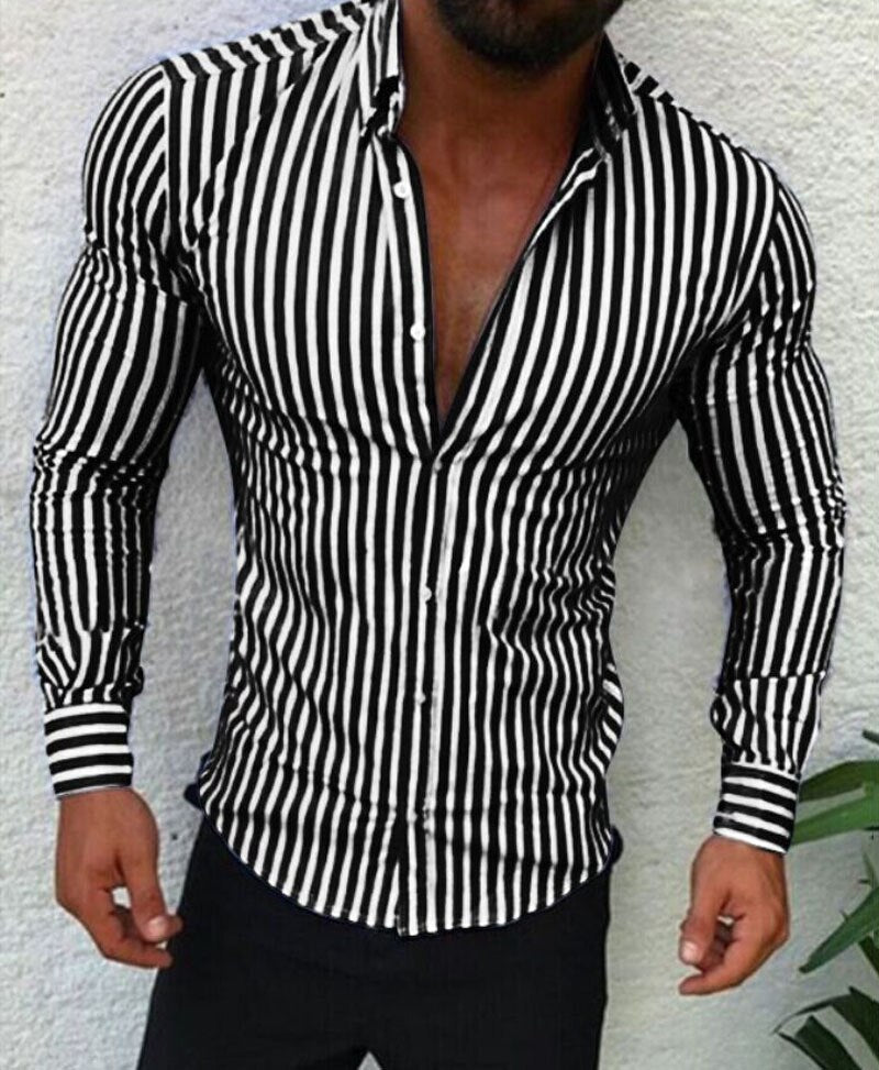 Men Shirt Fashion Stripe European Slim Fit Formal Long Sleeve Tops Spring Three Colors Casual Business Streetwear