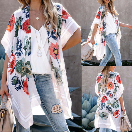 Women Vintage  Print Chiffon Shirts Bohemian Beach Kimono Long Cardigan Blouse 2021 New Female Shawl Loose Outwear Top Oversize