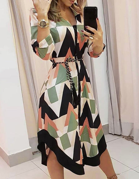 2021 Fashion Women Holiday Style Feminino Print Casual Plus Size Ladies Dress Elegant Day Dress Summer Sexy V-Neck Knitwear Robe