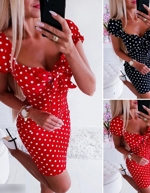 Charger l&#39;image dans la visionneuse de la galerie, Girl Boho Polka Dot Sexy Bodycon V-Neck Fashion Dress
