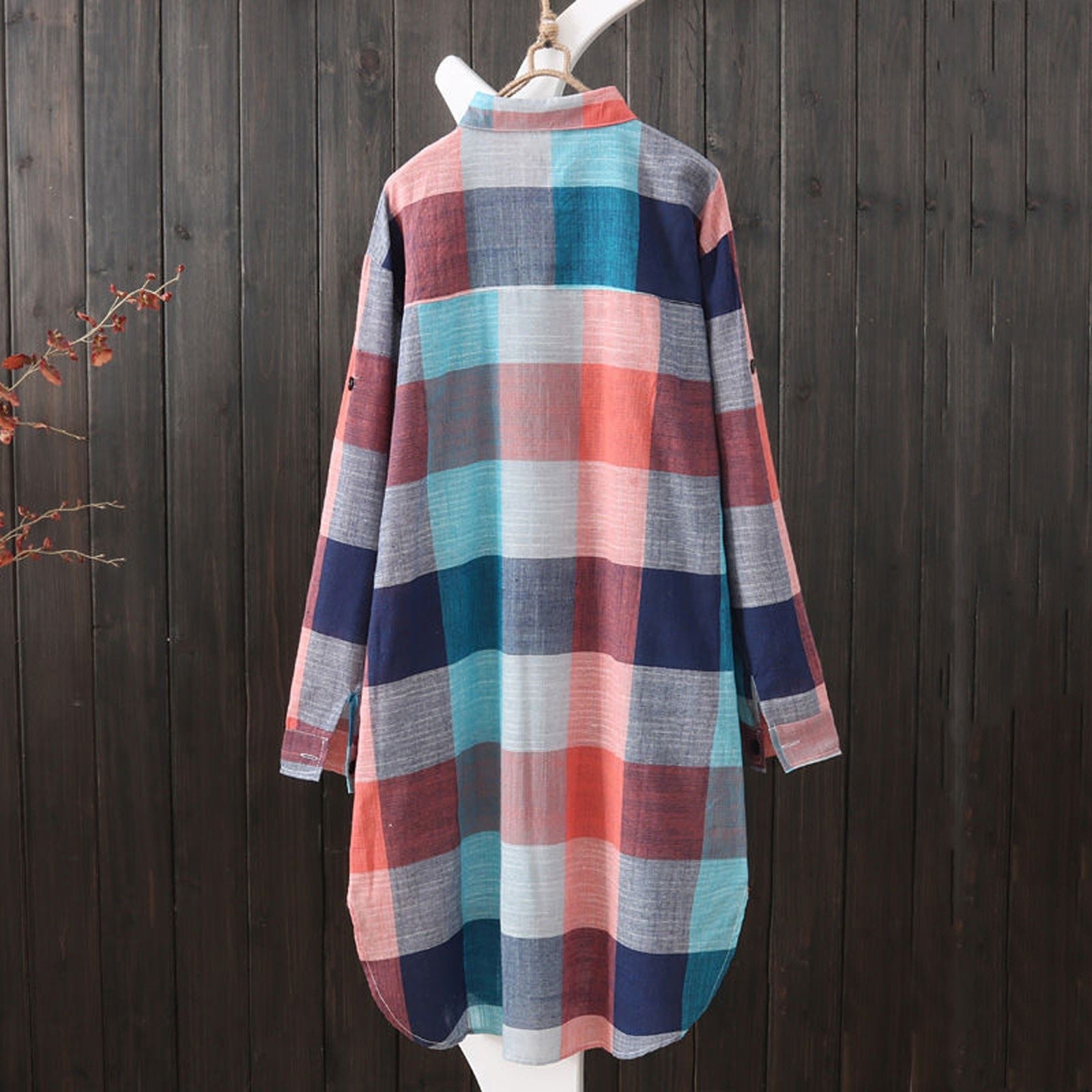 Women Casual Plaid Cotton Shirt Fashion Plus Size Loose Button Outdoorwear Tunic Shirt Blouse Female Long sleeve Beach Sun Tops