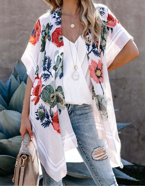 Charger l&#39;image dans la visionneuse de la galerie, Women Vintage  Print Chiffon Shirts Bohemian Beach Kimono Long Cardigan Blouse 2021 New Female Shawl Loose Outwear Top Oversize
