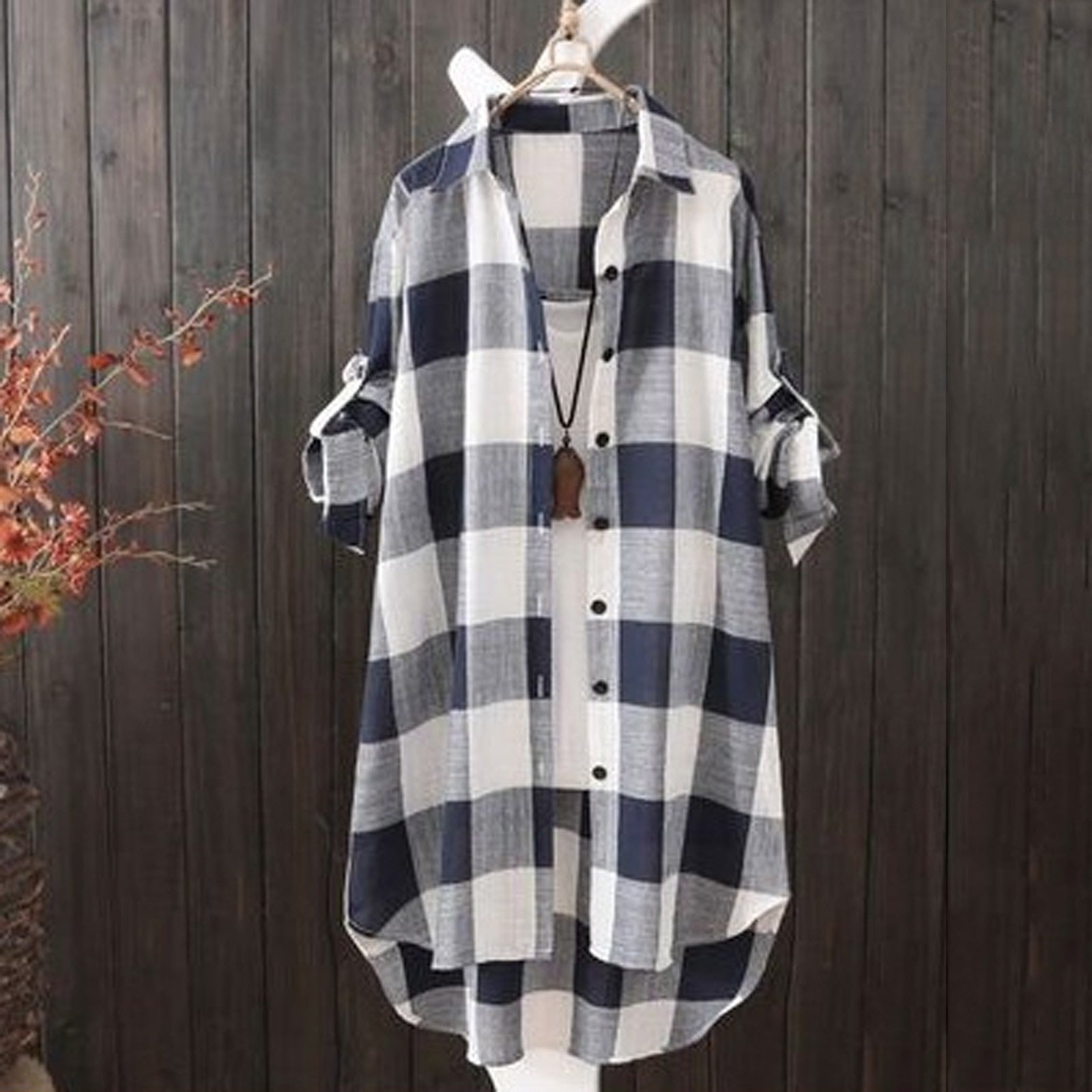 Women Casual Plaid Cotton Shirt Fashion Plus Size Loose Button Outdoorwear Tunic Shirt Blouse Female Long sleeve Beach Sun Tops