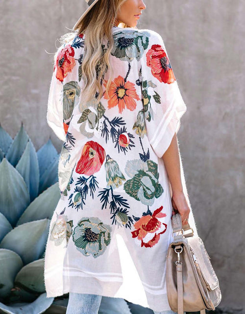 Charger l&#39;image dans la visionneuse de la galerie, Women Vintage  Print Chiffon Shirts Bohemian Beach Kimono Long Cardigan Blouse 2021 New Female Shawl Loose Outwear Top Oversize
