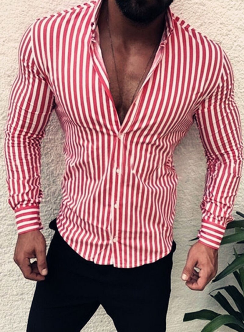 Men Shirt Fashion Stripe European Slim Fit Formal Long Sleeve Tops Spring Three Colors Casual Business Streetwear