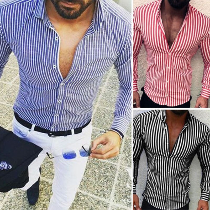 Men Shirt Fashion Stripe European Slim Fit Formal Long Sleeve Tops Spring Three Colors Casual Business Streetwear