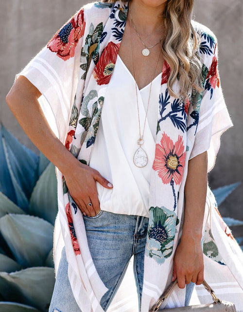 Charger l&#39;image dans la visionneuse de la galerie, Women Vintage  Print Chiffon Shirts Bohemian Beach Kimono Long Cardigan Blouse 2021 New Female Shawl Loose Outwear Top Oversize
