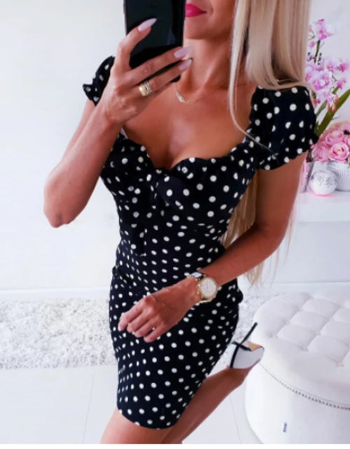 Charger l&#39;image dans la visionneuse de la galerie, Girl Boho Polka Dot Sexy Bodycon V-Neck Fashion Dress
