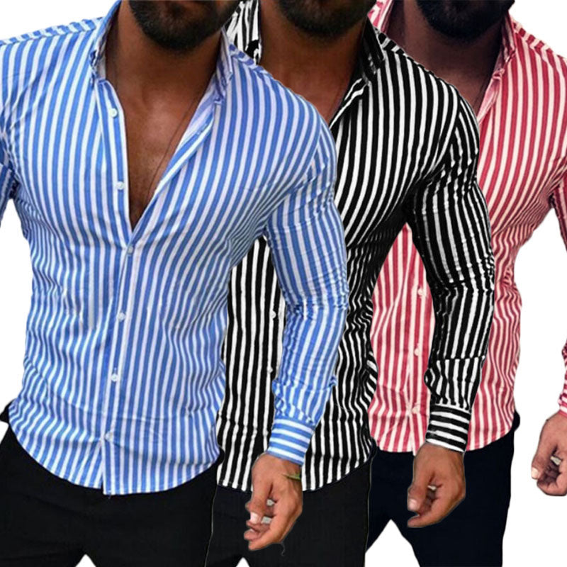 Men Shirt Fashion Stripe European Slim Fit Formal Long Sleeve Tops Spring Three Colors Casual Business Streetwear