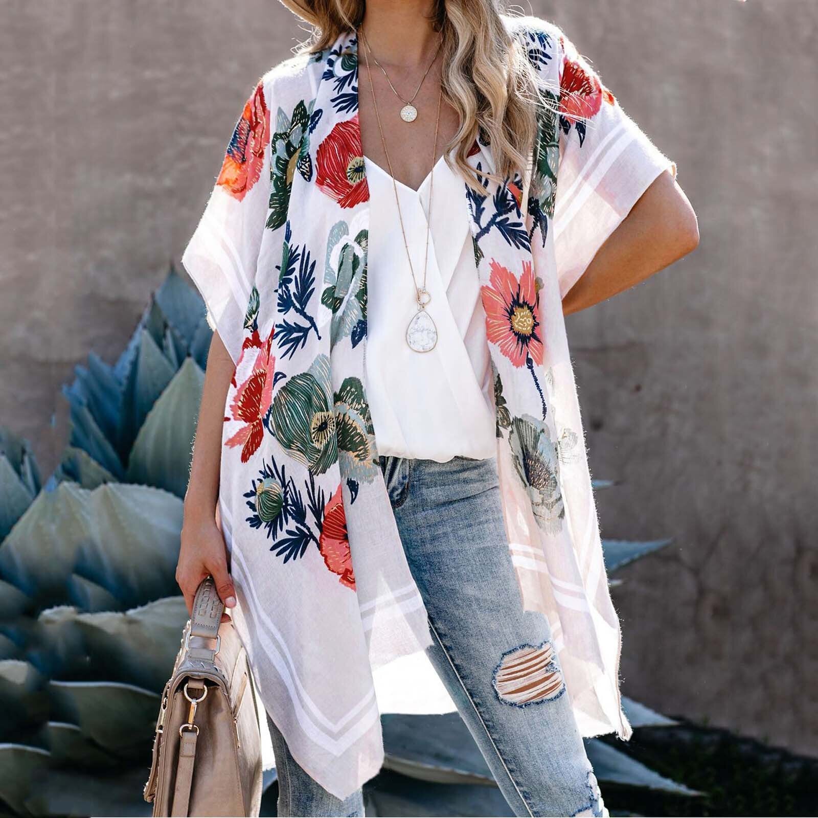 Women Vintage  Print Chiffon Shirts Bohemian Beach Kimono Long Cardigan Blouse 2021 New Female Shawl Loose Outwear Top Oversize